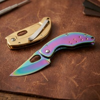 Couteau pliant de poche EDC F87 mini avec lame arc-en-ciel dorée, système Line Lock, porte-clés et pince à billets, pour l'extérieur et comme cadeau, vente en gros pour petites commandes