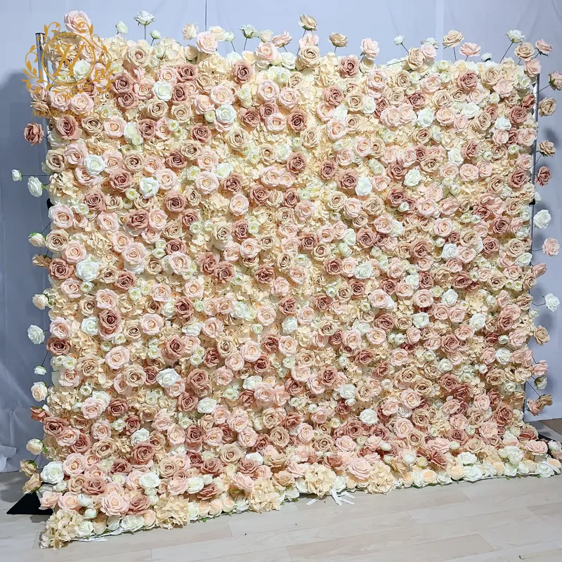 인공 샴페인 장미 꽃 벽 아름다운 창 장식 벽 맞춤형 웨딩 배경 웨딩 배경