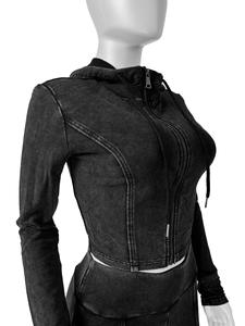 Tuta da <span class=keywords><strong>donna</strong></span> Vintage lavata 2 pezzi autunno inverno abiti Casual con Top svasato con Zip in tessuto stampato lungo corto - Product Image 4