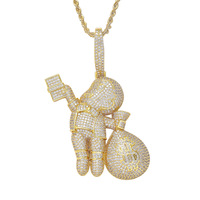 Collier pendentif personnalisé sur le thème de l'argent hip-hop, avec breloque garçon de dessin animé en CZ coloré