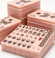 Set Ubin Mahjong Amerika Bertema Kupu-kupu Plastik Mewah, Bunga Bambu, Kuda, Naga, Warna Merah Putih, Bergambar Kartun