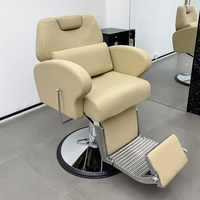 Fauteuil de Barbier Électrique Professionnel Inclinable en Cuir PU avec Pompe Hydraulique et Repose-Pieds Réglable pour Salons Haut de Gamme et Centres de Coiffure