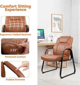 Chaise de <span class=keywords><strong>bureau</strong></span> en cuir grande taille CLATINA, 2500 lbs, accoudoirs rembourrés, siège large, base à patins, sans roulettes, structure métallique, pour réception et <span class=keywords><strong>bureau</strong></span> - Product Image 4