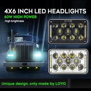 Lampu Depan LED 60W DOT 4X6, Lampu Depan LED 60W untuk Truk Kenworth, T400, T600, T800, Lampu Depan Persegi Panjang 4X6