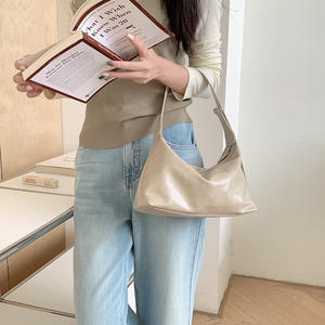 Women's Soft Leather Underarm Bag Brown Horizontal <b>Square</b> Zipper Closure Commuter Bag Everyday Use Solid Color Spring 2025 - Product Image 2