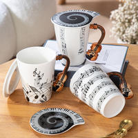 Mug à café en porcelaine écologique 360 ml avec couvercle et poignée créative en forme de violon, logo personnalisé, origine Fujian