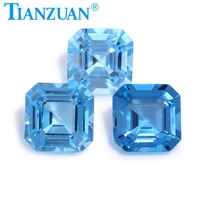 Topaze bleue naturelle, pierres précieuses en vrac, bleu ciel, Super Santa Maria, bleu suisse, taille Asscher, pierre facettée pour la fabrication de bijoux