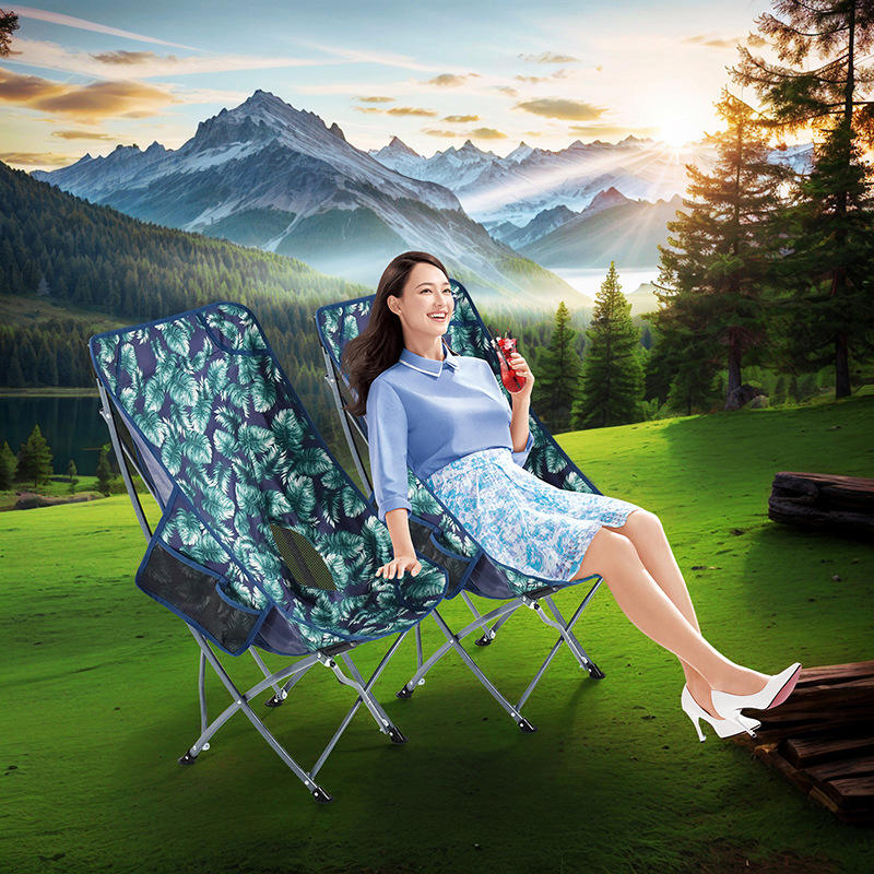 เก้าอี้พระจันทร์พนักพิงศีรษะสูงลายใบไม้