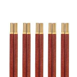 Red Sandalwood Chopsticks 10 Pcs Set Gold Tipped Home Kitchen Serving Utensils - Product Image 5
