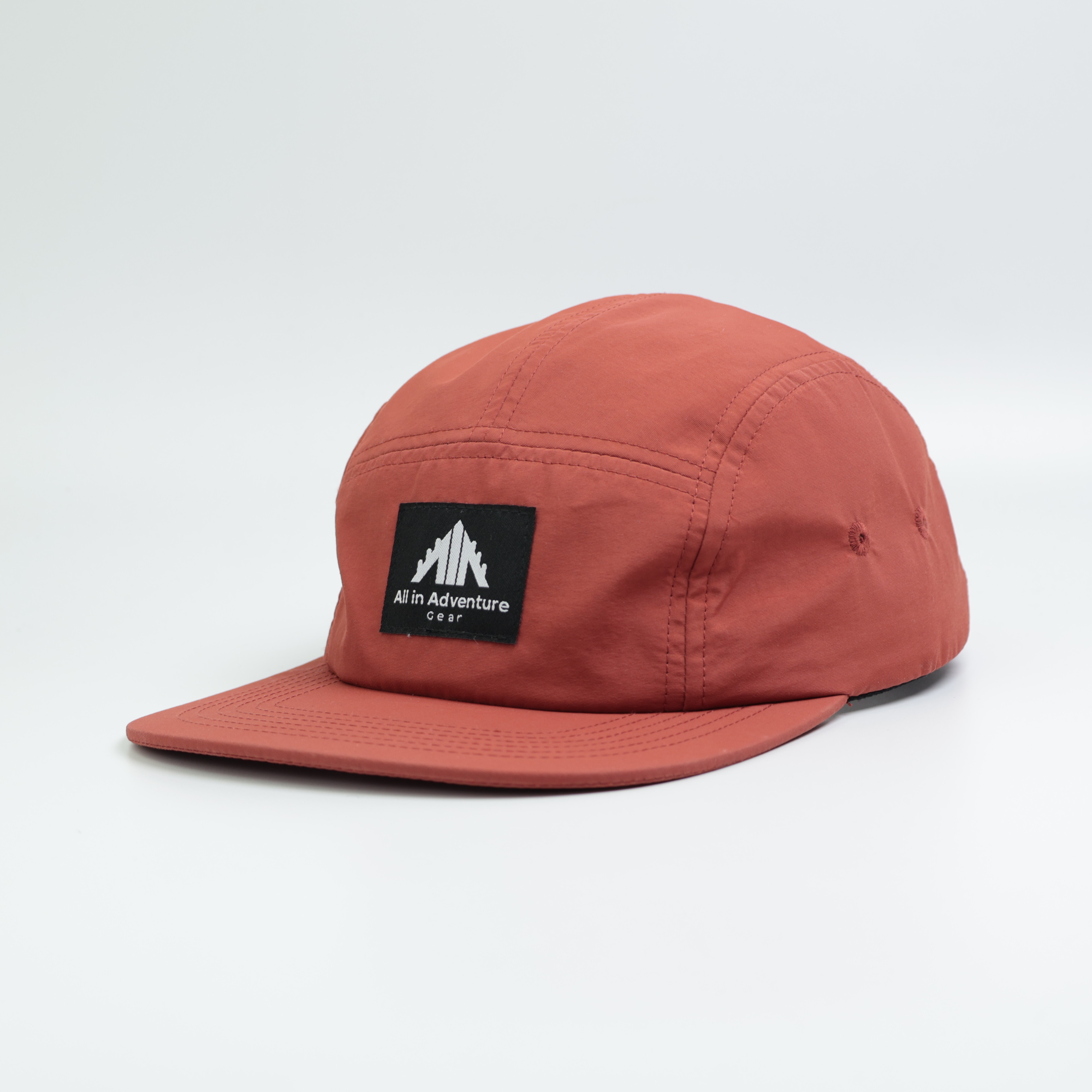 5-panel nylon woven label camper cap