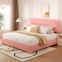 Prix d'usine – Cadre de lit moderne réglable en tissu Teddy rose pour chambre d'enfant, tête de lit rembourrée d'angle, minimaliste et capitonnée effet nuage