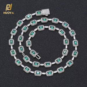 Nuoya Bạc Mạ Baguette Kim Cương Liên Kết Chuỗi Vòng Cổ Với Micro Pave Emerald Zircon Stones Bling Hip Hop Đồ Trang Sức Mỹ - Product Image 3