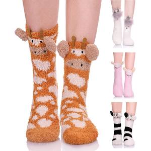 Automne et hiver chaussettes pour femmes 3D mignon à motifs d'animaux <span class=keywords><strong>girafe</strong></span> et chat corail polaire sol de couchage pantoufle chaussettes chaussettes chaudes - Product Image 2