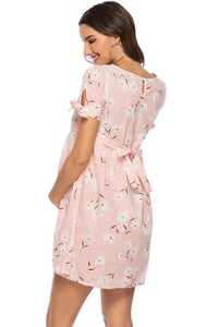 Vestido de Maternidad Mini Floral Rosa, Verano, Rayón, Jersey Transpirable, Ecológico, Antibacterial, Cintura Alta, Corte en A - Product Image 4