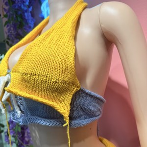 Conjunto de 2 piezas de punto con borlas y patchwork para <span class=keywords><strong>mujer</strong></span>: chaleco halter sin espalda con cuello en V y falda hueca - Product Image 4
