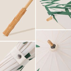 Parapluie Droit OEM Personnalisé avec Logo, Protection UPF50, 16 Baleines, Imprimé Feuille de Bambou, Manche en Bambou, 108cm, pour Femme, Style Chinois - Product Image 3