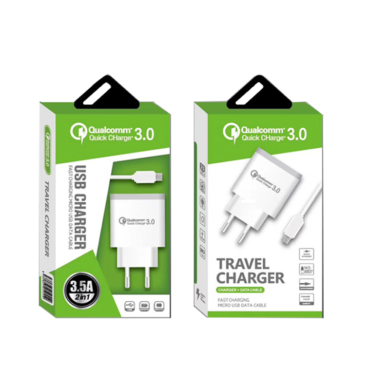 Высококачественное Зарядное устройство USB с 1 портом USB, быстрая зарядка, зарядное устройство с вилкой для США и ЕС и USB-кабелем