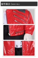 Costume de scène pour homme avec paillettes, vêtements de danse MJ, couleurs rouges brillantes, veste et pantalon vintage Michael Jackson, costume de cosplay