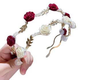 सुरुचिपूर्ण विंटेज धातु गुलाब टियारा हेयरबैंड नई लड़कियों की लाल गुलाब बेल हेपशन महिलाओं के मोती बाल सामान उपहार हेडबैंड - Product Image 3