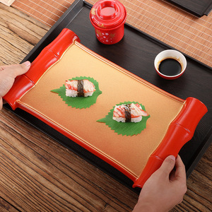Bandeja de imitación de bambú roja y dorada con diseño de doble espada/plato para servir fideos fríos con forma de bambú, adecuado para comida japonesa y coreana - Product Image 3