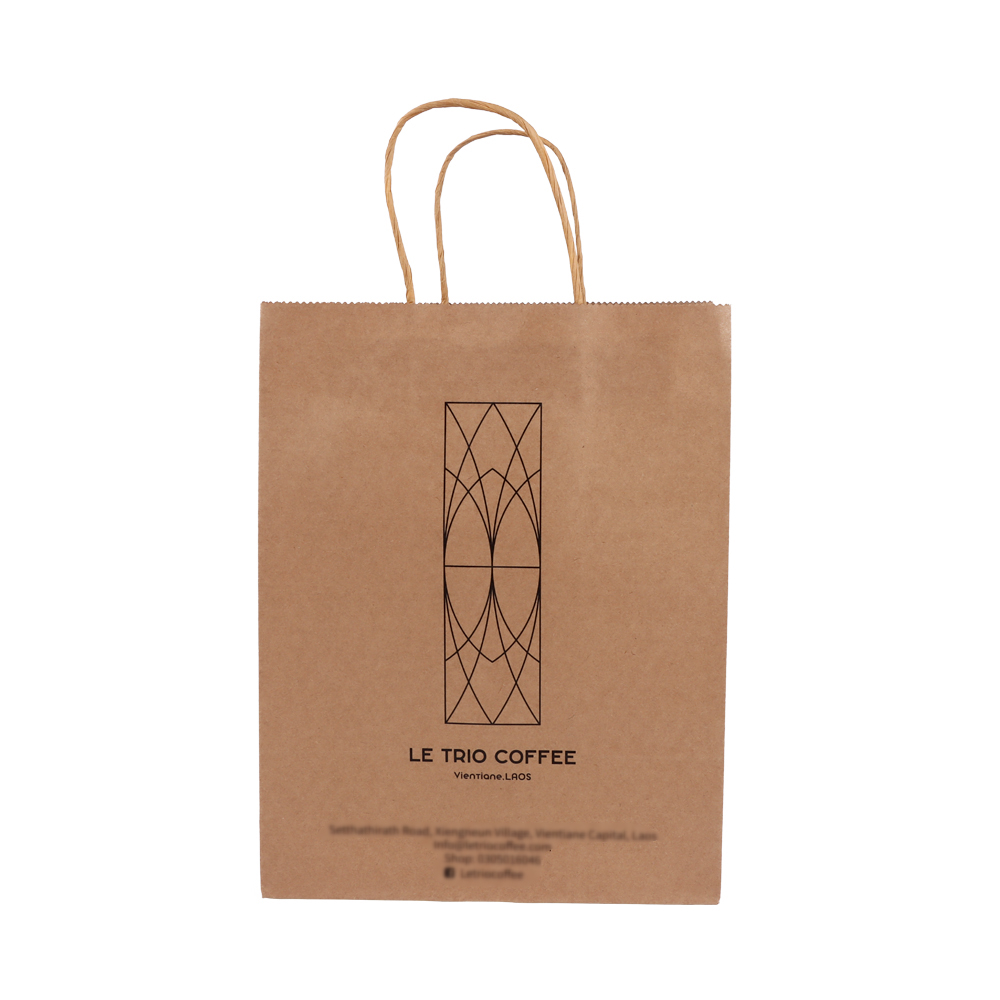 Custom clothing carry packaging bag flat handle carry brown kraft paper bag with your own logoPopular