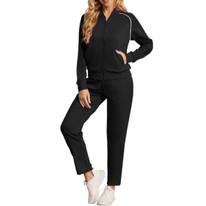 Survêtement décontracté à manches longues pour femme, de haute qualité, pour le quotidien, la gym et les sports de plein air, avec logo personnalisé, en tissu tricoté, fermeture éclair et col montant - Product Image 3