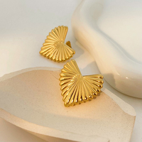 Boucles d'oreilles en forme de cœur à texture géométrique minimale, Joyas De Acero Inoxidable Al Por Mayor, boucles d'oreilles en acier titane plaqué or
