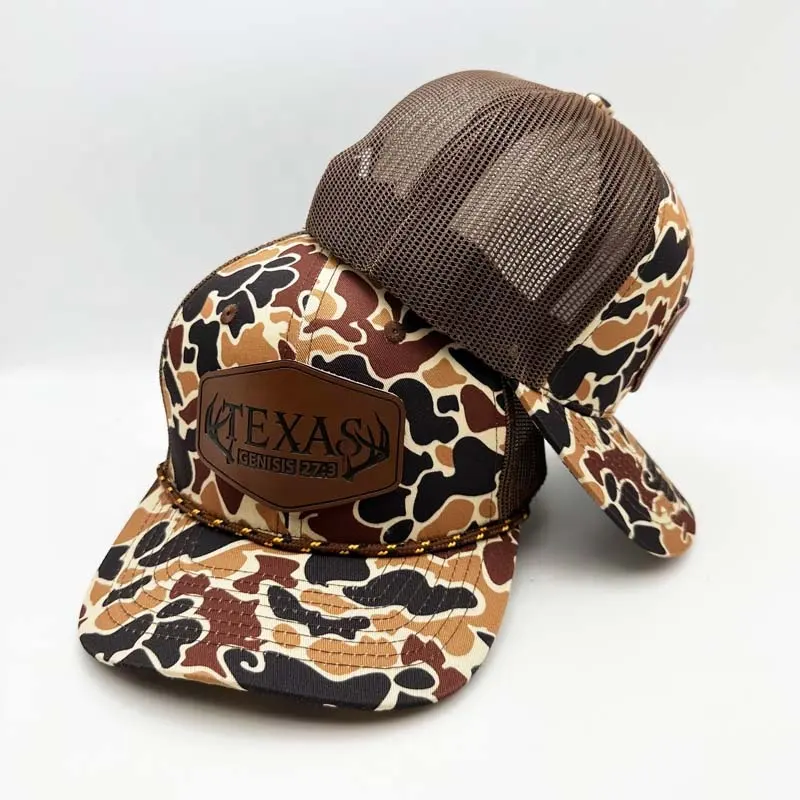 Custom Logo Animal Hunting Leather Patch Mesh Snapback Richardson 112 Trucker Hats Caps Duck Camo Trucker Hats