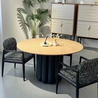 Table à manger ronde extensible en chêne massif moderne Combinaison de chaises de table simple et rétro française 4 places pour la famille et l'hôtel