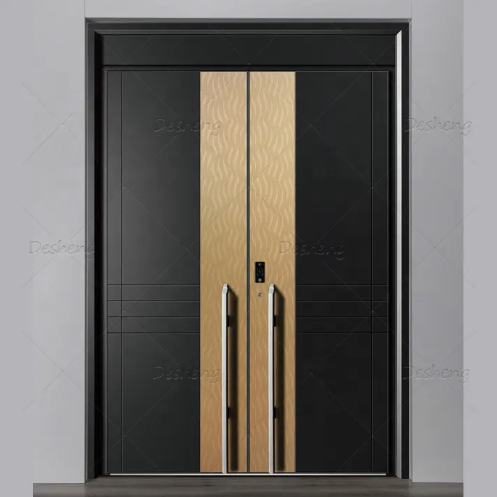 ステンレス鋼ヒンジ付きセキュリティ正面玄関ドアプロモーションモダンメタル外装ドア