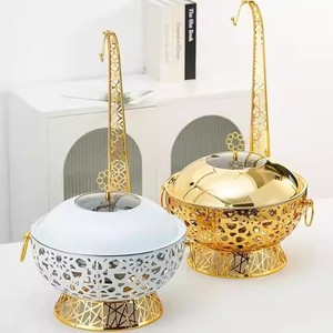 Réchaud de buffet en acier inoxydable 8L, circulaire, avec bordure dorée, équipement de maintien au chaud pour hôtels et restaurants - Product Image 1