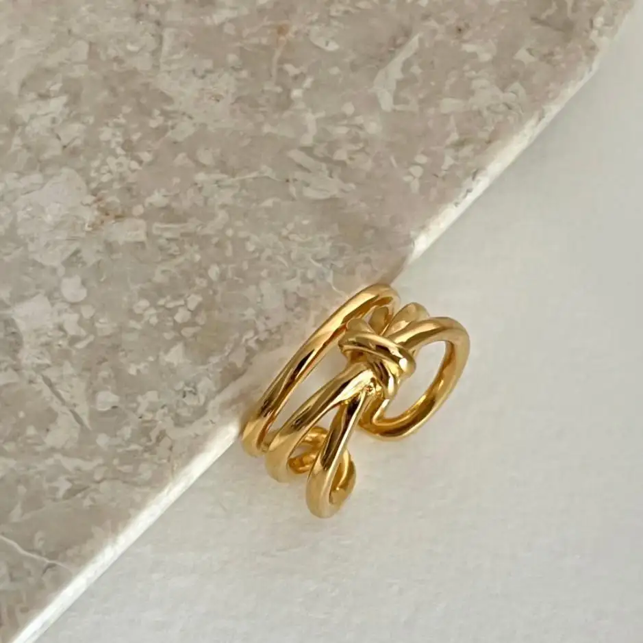 Desain unik cincin jari simpul perak murni 925 Korea cincin terbuka berlapis emas indeks berlapis cincin jari