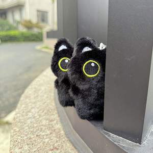 Оптовая продажа милый черный котенок плюшевая кукла с большими глазами Черный кот пищащий мягкая игрушка - Product Image 5