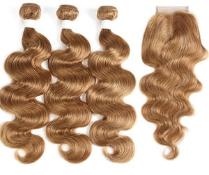 Extensioni di Capelli Umani Biondo Miele, Ondulati, 1 3 4 Fasci di Capelli Brasiliani 100% Remy, Offerta Speciale - Product Image 4