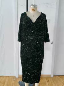 Chic <span class=keywords><strong>verde</strong></span> <span class=keywords><strong>esmeralda</strong></span> Floral con lentejuelas cuello en V <span class=keywords><strong>vestido</strong></span> de cóctel para noches de gala de verano dulce cintura Natural Midi frontal antiestático ODM - Product Image 2