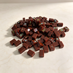 Fichas de Mahjong Americanas de Lujo Grabadas en Acrílico Premium, Color Marrón Chocolate con Diseños Florales y Auspiciosos, para Noches de Juego Elegantes - Product Image 1