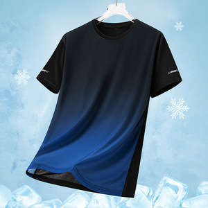 <span class=keywords><strong>T</strong></span>-<span class=keywords><strong>shirt</strong></span> à manches courtes en maille d'é<span class=keywords><strong>t</strong></span>é pour hommes Impression dégradée Séchage rapide Haut de sport décontracté Cross-Border Hot Style Solid Knitted - Product Image 2