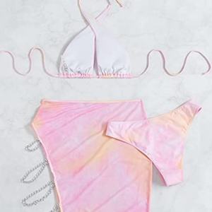 Traje de Baño Bikini de 3 Piezas con Tiras Cruzadas y Diseño Tie Dye Personalizado para Mujer, con Traje de Playa - Product Image 2