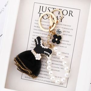 New Fashion Black Skirt Keychain Pearl <b>Key</b> Chains Women Bag Charm Pendant Car <b>Key</b> <b>Ring</b> Creative Dress Design Keyings Wholesale - Product Image 5