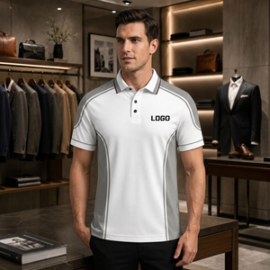 <b>White</b> Gray Patchwork Short Sleeve <b>Polo</b> Shirt <b>Men</b> Quick Dry Sporty Design Custom Logo Front Print Knitted Polyester Bangladesh - Product Image 5