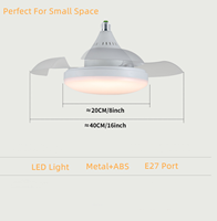 Smart Invisible 16 pouces E27 prise ventilateur lumière télécommande et APP contrôle rétractable LED ventilateur de plafond avec fonction minuterie pour les bars de la chambre