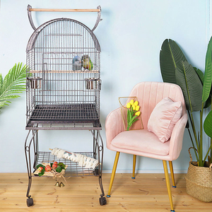 Cage à perroquet professionnelle en métal avec toit ouvrant et support roulant, grande volière durable pour perroquet gris africain - Product Image 4