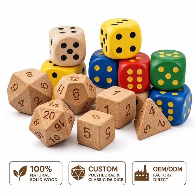 Natural Solid Wood Polyhedral Dice Set Numbered D8 D10 D12 D16 D20 D24 D30 Classic D6 Party Table Games