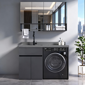 Mueble de Baño Moderno con Encimera de Cuarzo y Gabinete de Aluminio, Apto para Hoteles, Impermeable y Duradero - Product Image 2