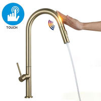 Brosse de luxe or touch sur capteur tirer vers le bas robinet de cuisine pour la cuisine