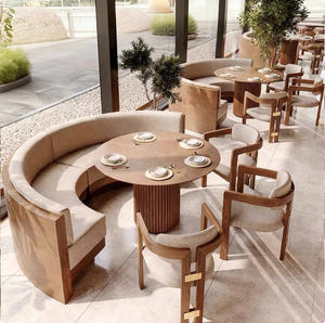 Muebles <span class=keywords><strong>de</strong></span> Restaurante, Sofá para Cafetería, Banqueta Semicircular para Comida Rápida, Juego <span class=keywords><strong>de</strong></span> Mesa y Sillas <span class=keywords><strong>de</strong></span> Madera para Comedor - Product Image 2