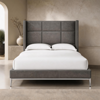 Maßgefertigtes Modernes Designer-Lederbett mit Rechteckigem Kanalgestell, Metallbasis und Anpassbarem Kopfteil für Luxushotels