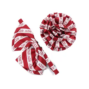 Nach Griechischen Sorority Brüderlichkeit Logo Gewebt Blume Revers Pin Polyester Handmade Rot Weiß Brosche Fliege Set