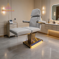 Table de massage esthétique médicale moderne haut de gamme à 4 moteurs, base en acier inoxydable doré, éclairage LED, mobilier de salon de beauté
