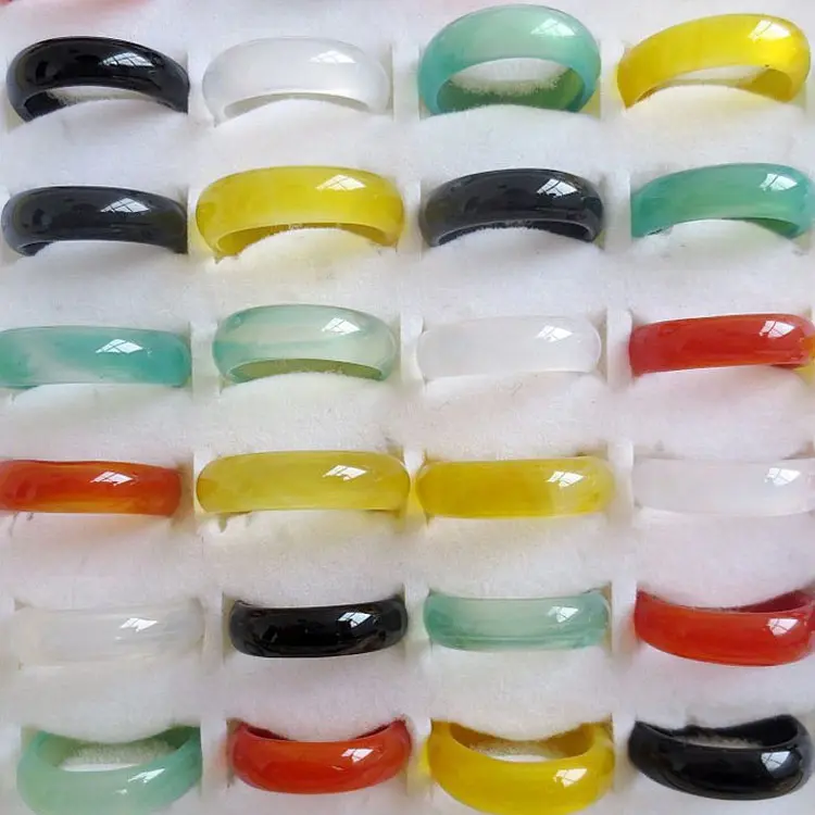 Moda Barato Natural Onyx Anel 5-6mm De Largura Em Branco Carnelian Verde e Cinza Semi-preciosas Gemstone Ágata Anéis